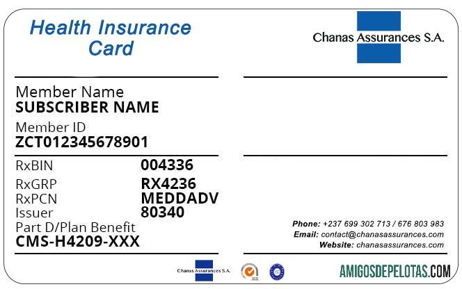 Cartão de seguro de saúde dos Camarões exemplo real